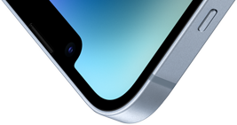 الزاوية العلوية اليسرى من iPhone 14 مع واجهة Ceramic Shield.