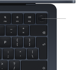 مستشعر بصمة الإصبع يقع في الزاوية العلوية اليمنى من لوحة مفاتيح MacBook Air