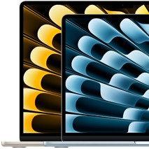 صورة لجهازي لابتوب MacBook Air تعرض مقاس شاشة كل واحد منهما: 13.6 إنش و15.3 إنش قطرياً