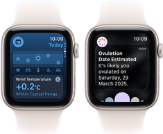 جهازي Apple Watch SE 3 بعلب ألومنيوم Starlight يعرضان تطبيق Vitals على الشاشات
