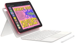 عرض iPad وMagic Keyboard Folio وApple Pencil.