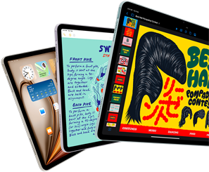 ثلاث شاشات iPad Air تعرض ميزات iPadOS والتطبيقات