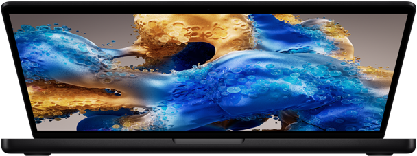جهاز MacBook Pro مفتوح قليلاً يكشف عن شاشة ملونة
