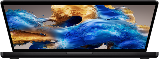 جهاز MacBook Pro مفتوح قليلاً يكشف عن شاشة ملونة