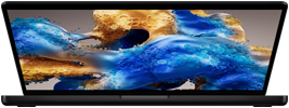 جهاز MacBook Pro مفتوح قليلاً يكشف عن شاشة ملونة