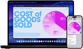 MacBook Pro مقاس 14 بوصة وiPhone 16 — يقوم iPhone بالاتصال بجهة اتصال تُدعى Luis بينما يعرض MacBook Pro نفس المكالمة في تطبيق الهاتف