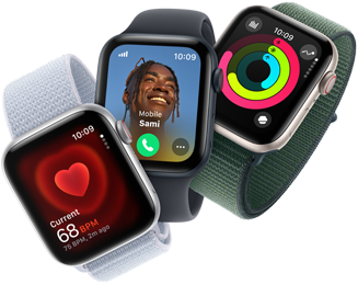 مراقبة معدل ضربات القلب، مكالمة واردة، وحلقات النشاط على ثلاثة أجهزة Apple Watch