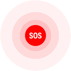 دائرة حمراء تحتوي على كلمة SOS، تمثل قدرة الطوارئ SOS